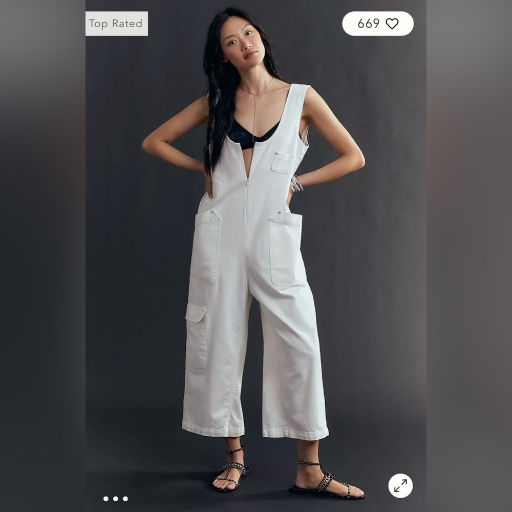 Pilcro/Anthropologie Zip Front Wide Leg Overalls in Ivory Size XS. NWT